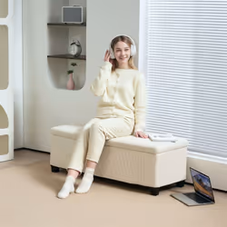 HOMCOM Storage Ottoman with Lid, 112cm Bench Chest Box - White