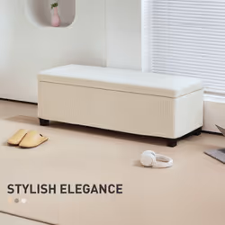 HOMCOM Storage Ottoman with Lid, 112cm Bench Chest Box - White