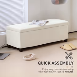 HOMCOM Storage Ottoman with Lid, 112cm Bench Chest Box - White - Additional view 4