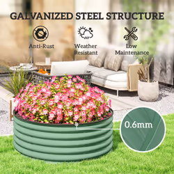 Outsunny Galvanised Planter with Gloves, 120 x 120 x 43cm, Light Green