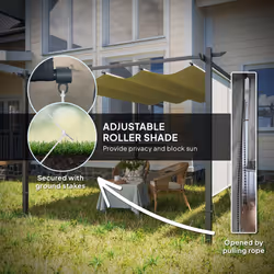 Outsunny 3 x 4m Metal Pergola with Retractable Roof and Roller Shade, Beige