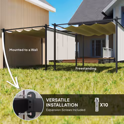 Outsunny 3 x 4m Metal Pergola with Retractable Roof and Roller Shade, Beige - Additional view 4