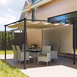 Outsunny 3 x 4m Metal Pergola with Retractable Roof and Roller Shade, Beige - Additional view 6