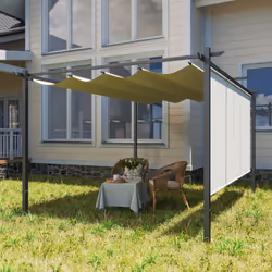 Outsunny 3 x 4m Metal Pergola with Retractable Roof and Roller Shade, Beige - Additional view 7
