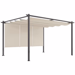 Outsunny 3 x 4m Metal Pergola with Retractable Roof and Roller Shade, Beige - Additional view 8