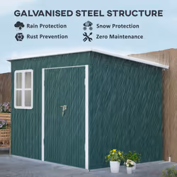 Outsunny 8.5 x 6ft Galvanised Steel Garden Shed with Foundation Kit, Green
