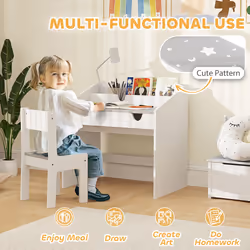 AIYAPLAY Children Study Table and Chair w/ Storage, Pull-out Drawer - Grey