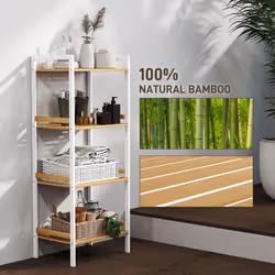 HOMCOM 4-Tier Bamboo Bathroom Shelf with Adjustable Rack, Natural, White - Additional view 5