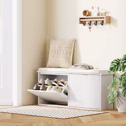 HOMCOM Shoe Storage Bench with Cushion and Flip-Drawer 104x26x47.5cm - White
