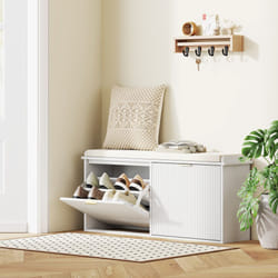 HOMCOM Shoe Storage Bench with Cushion and Flip-Drawer 104x26x47.5cm - White