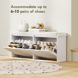 HOMCOM Shoe Storage Bench with Cushion and Flip-Drawer 104x26x47.5cm - White - Additional view 4