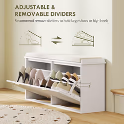 HOMCOM Shoe Storage Bench with Cushion and Flip-Drawer 104x26x47.5cm - White - Additional view 5