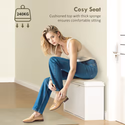 HOMCOM Shoe Storage Bench with Cushion and Flip-Drawer 104x26x47.5cm - White - Additional view 6