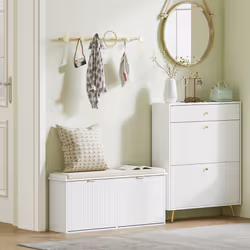 HOMCOM Shoe Storage Bench with Cushion and Flip-Drawer 104x26x47.5cm - White - Additional view 7