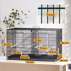 PawHut Bird Cage with Divider, 4 Wooden Perches, Slide Out Tray, Black