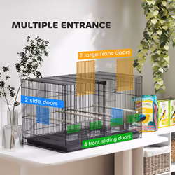PawHut Bird Cage with Divider, 4 Wooden Perches, Slide Out Tray, Black - Additional view 5
