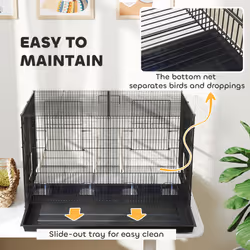 PawHut Bird Cage with Divider, 4 Wooden Perches, Slide Out Tray, Black - Additional view 6