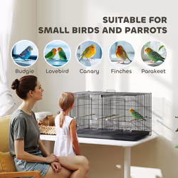 PawHut Bird Cage with Divider, 4 Wooden Perches, Slide Out Tray, Black - Additional view 7
