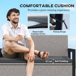 Outsunny Rattan Garden Bench with Storage, Inner Bag, 151.5L Outdoor Bench - Additional view 6