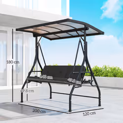 Outsunny 3 Seater Garden Swing Seat Bed, Convertible Swing Chair, Black