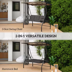 Outsunny 3 Seater Garden Swing Seat Bed, Convertible Swing Chair, Black