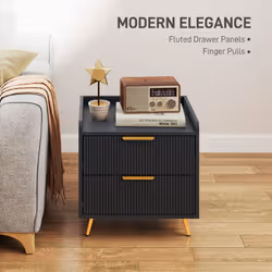 HOMCOM Bedside Table with 2 Drawers for Bedroom, Living Room, Black