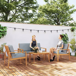 Outsunny 4 Pieces Wooden Garden Furniture Set with Cushions, Teak