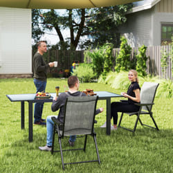 Outsunny 2PCS Folding Chair w/ Breathable Mesh Fabric Seat, Black and Grey