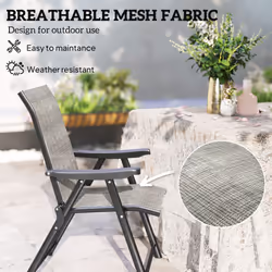 Outsunny 2PCS Folding Chair w/ Breathable Mesh Fabric Seat, Black and Grey