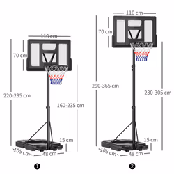 SPORTNOW 2.3-3.05m Basketball Hoop and Stand with Weighted Base and Wheels - Additional view 7
