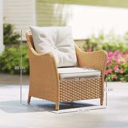 Outsunny 2 Pieces Rattan Garden Chairs, Cushioned Rattan Chairs, Beige