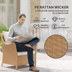 Outsunny 2 Pieces Rattan Garden Chairs, Cushioned Rattan Chairs, Beige - Additional view 4