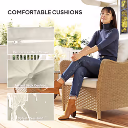 Outsunny 2 Pieces Rattan Garden Chairs, Cushioned Rattan Chairs, Beige - Additional view 5
