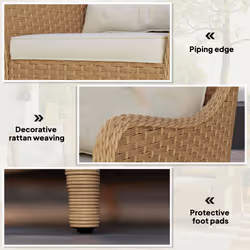 Outsunny 2 Pieces Rattan Garden Chairs, Cushioned Rattan Chairs, Beige - Additional view 6