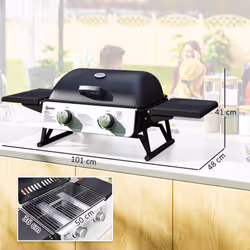 Outsunny Portable Tabletop Gas Barbecue Grill with Thermometer, Black