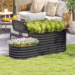 Outsunny 2-Tier Galvanised Raised Garden Bed with Safety Edging, Dark Grey