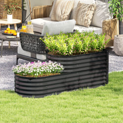 Outsunny 2-Tier Galvanised Raised Garden Bed with Safety Edging, Dark Grey