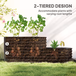 Outsunny 2-Tier Galvanised Raised Garden Bed with Safety Edging, Dark Grey