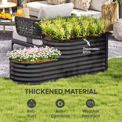 Outsunny 2-Tier Galvanised Raised Garden Bed with Safety Edging, Dark Grey
