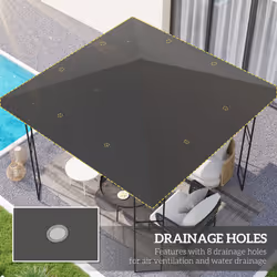 Outsunny 3 x 3(m) Gazebo Canopy Replacement Cover with Drain Holes, Grey
