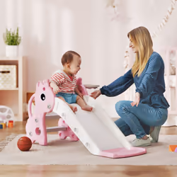 AIYAPLAY 3 in 1 Kids Slide with Climber, Basketball Hoop and Ball, Pink