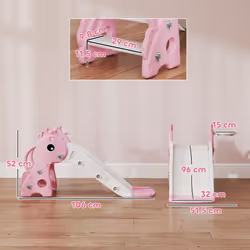 AIYAPLAY 3 in 1 Kids Slide with Climber, Basketball Hoop and Ball, Pink
