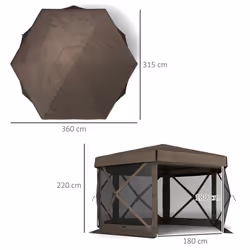 Outsunny 3 x 3(m) Hexagon Pop Up Gazebo with 5 Sides, Netting, Brown