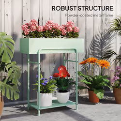 Outsunny 2 Tier Plant Stand, Metal Plant Rack with Drain Holes, Green - Additional view 4