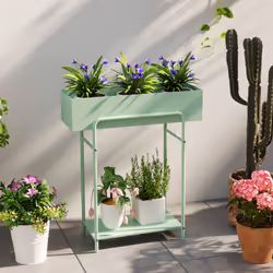 Outsunny 2 Tier Plant Stand, Metal Plant Rack with Drain Holes, Green - Additional view 6