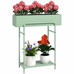 Outsunny 2 Tier Plant Stand, Metal Plant Rack with Drain Holes, Green - Additional view 8