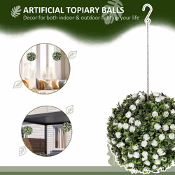 HOMCOM Set of 2 Artificial Plant Topiary Rose Balls, Faux Plants, White