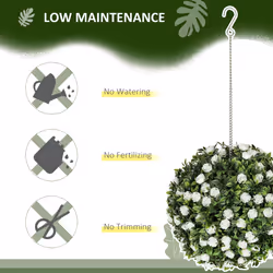 HOMCOM Set of 2 Artificial Plant Topiary Rose Balls, Faux Plants, White