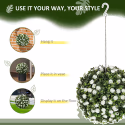 HOMCOM Set of 2 Artificial Plant Topiary Rose Balls, Faux Plants, White - Additional view 4
