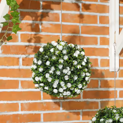 HOMCOM Set of 2 Artificial Plant Topiary Rose Balls, Faux Plants, White - Additional view 6